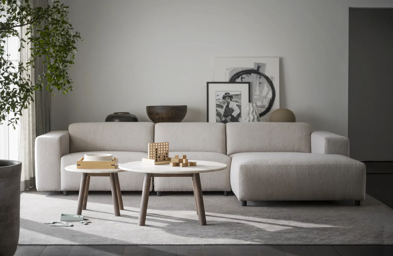 Divano 4 posti 'Willard' con chaise longue H - Beige chiaro