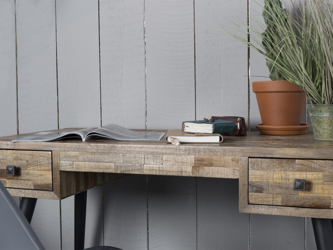 Scrivania/Tavolo laterale 'Leo' - Teak/Acciaio