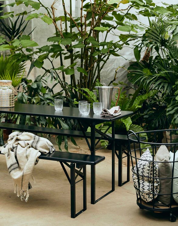 Tavolo e panche 'Garden' 220x60cm - Nero