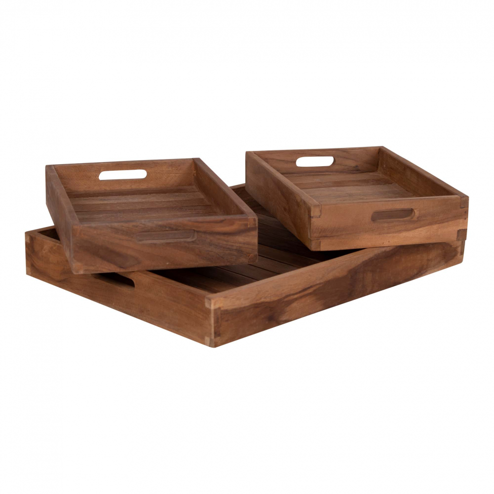 3-pack Vassoio 'Faro' - Teak/Naturale
