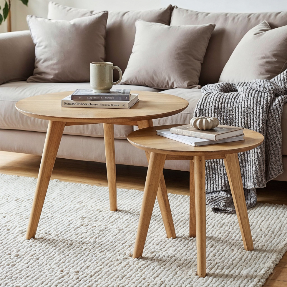 Tavolino da caffè Rotondo 'Nagano' 2 pezzi - Rovere