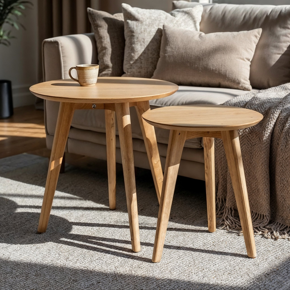 Tavolino da caffè Rotondo 'Nagano' 2 pezzi - Rovere