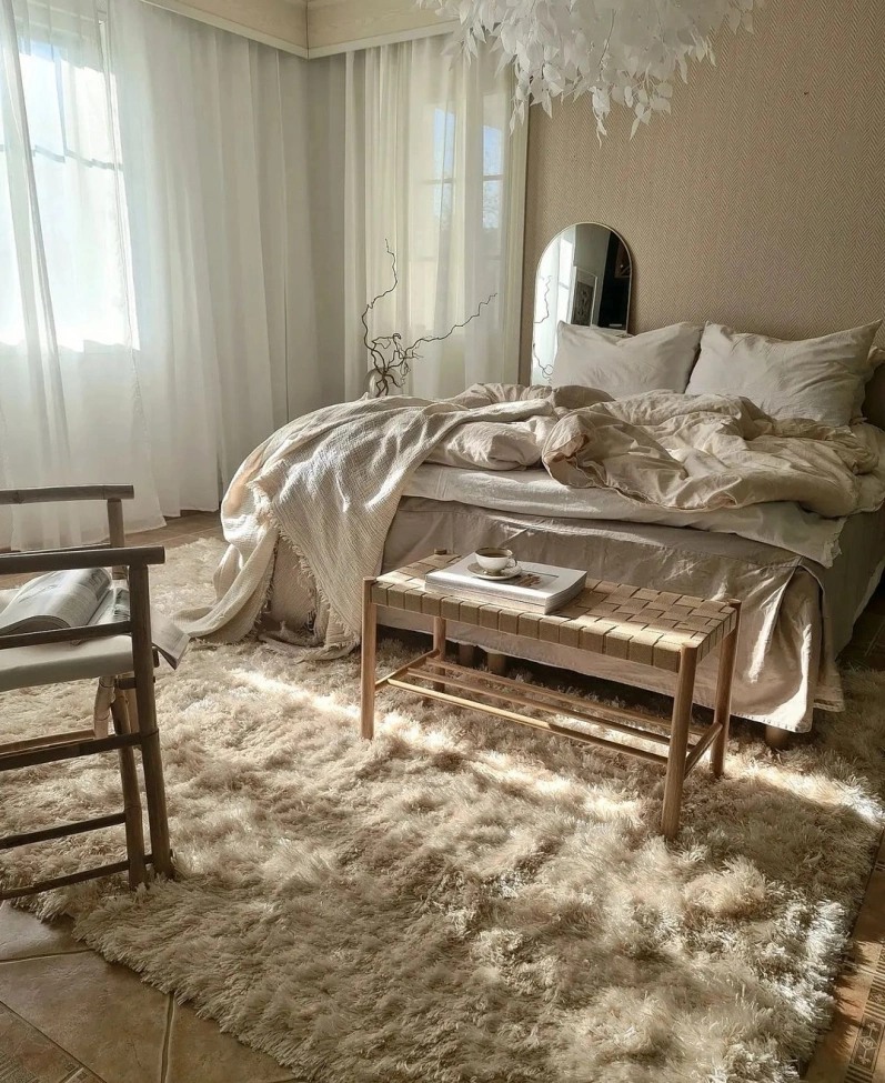 Tappeto a pelo lungo 'Janjira' - Bianco sporco