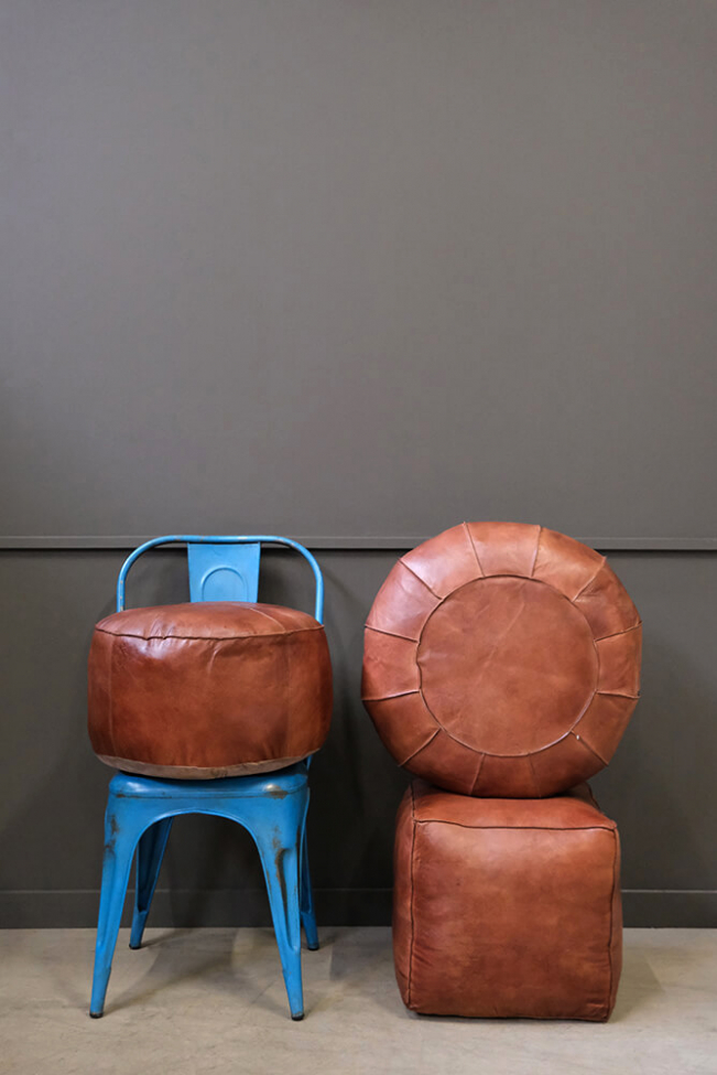 Puff in pelle 'Olivia' Rotondo - Marrone