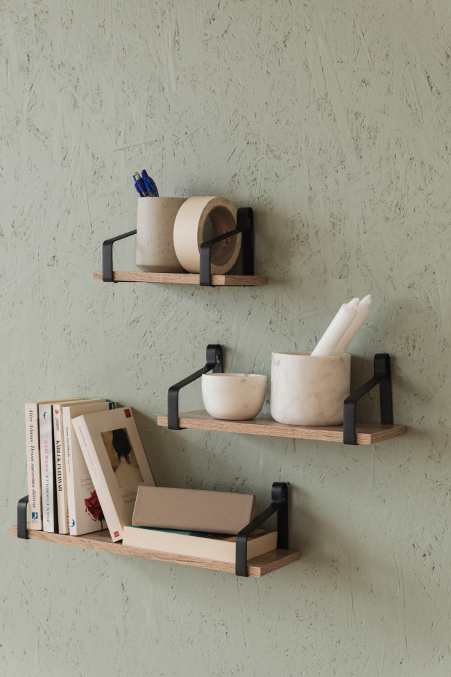 3-pezzi Mensole da parete 'Mia' - Nero/Naturale