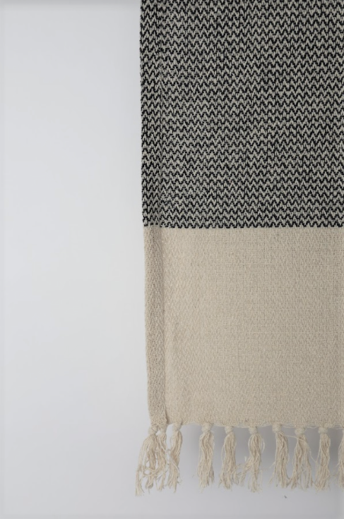 Coperta in cotone riciclato 'Skiss' - Beige/Blu