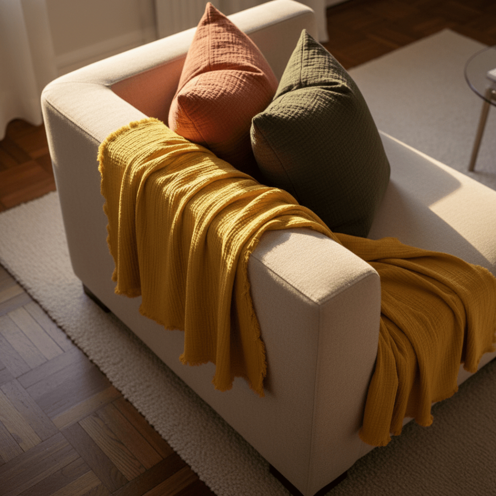 Coperta in mussola 'Dorena' 130x170cm - Giallo