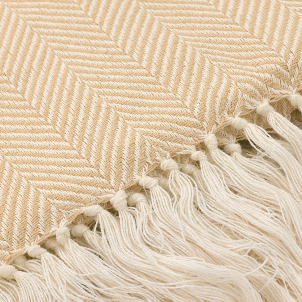 Coperta in cotone 'Denisa Fishbone' 130x170cm - Beige/bianco