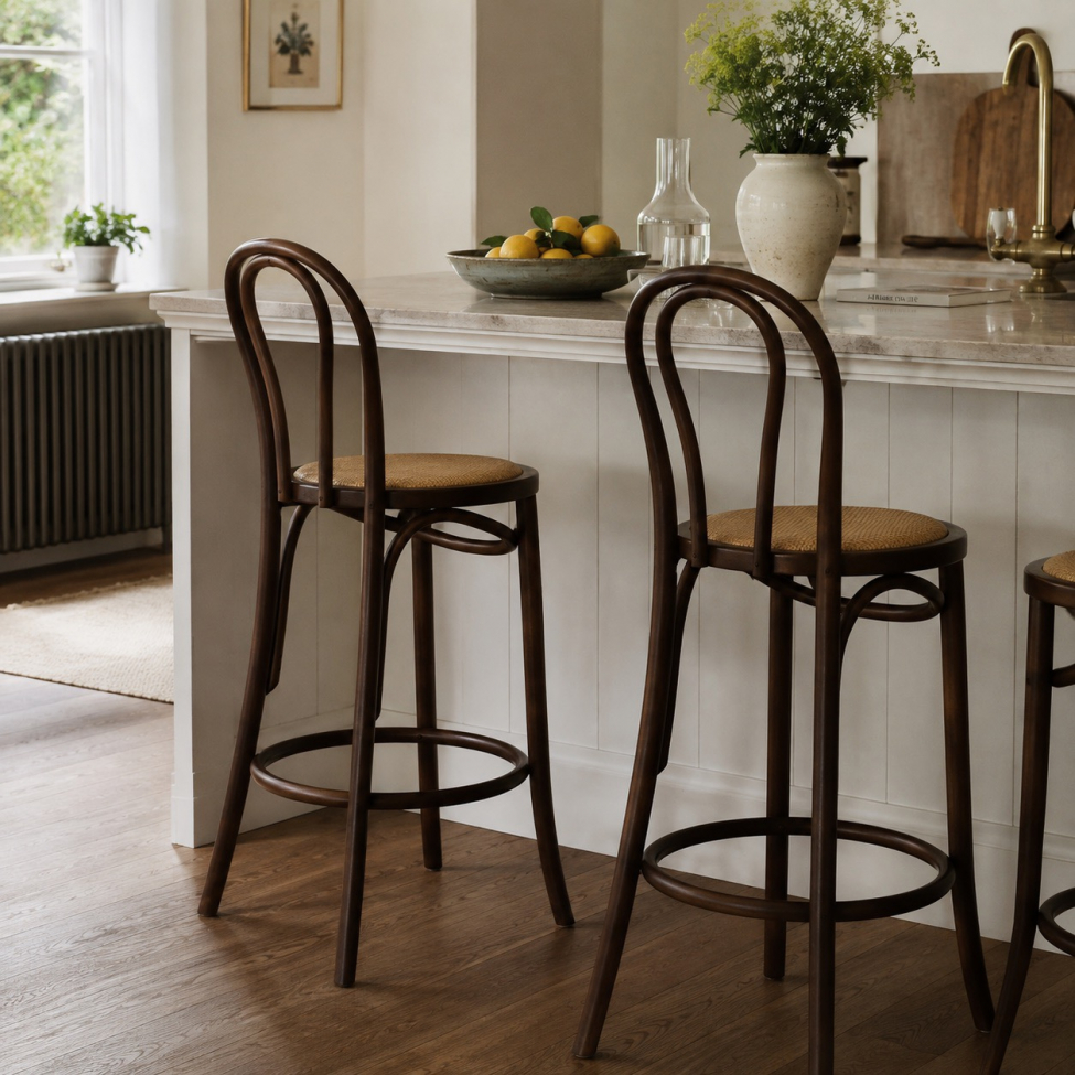Sgabello da bar 'Bistro' - Noce/Rattan