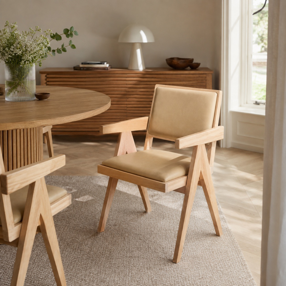 Sedia con braccioli 'Jean' - Rovere sbiancato/Beige